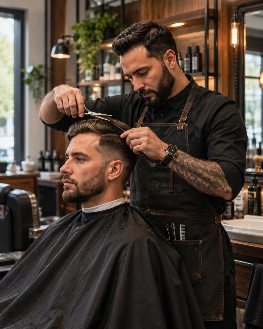 Barber cutting a client's hair